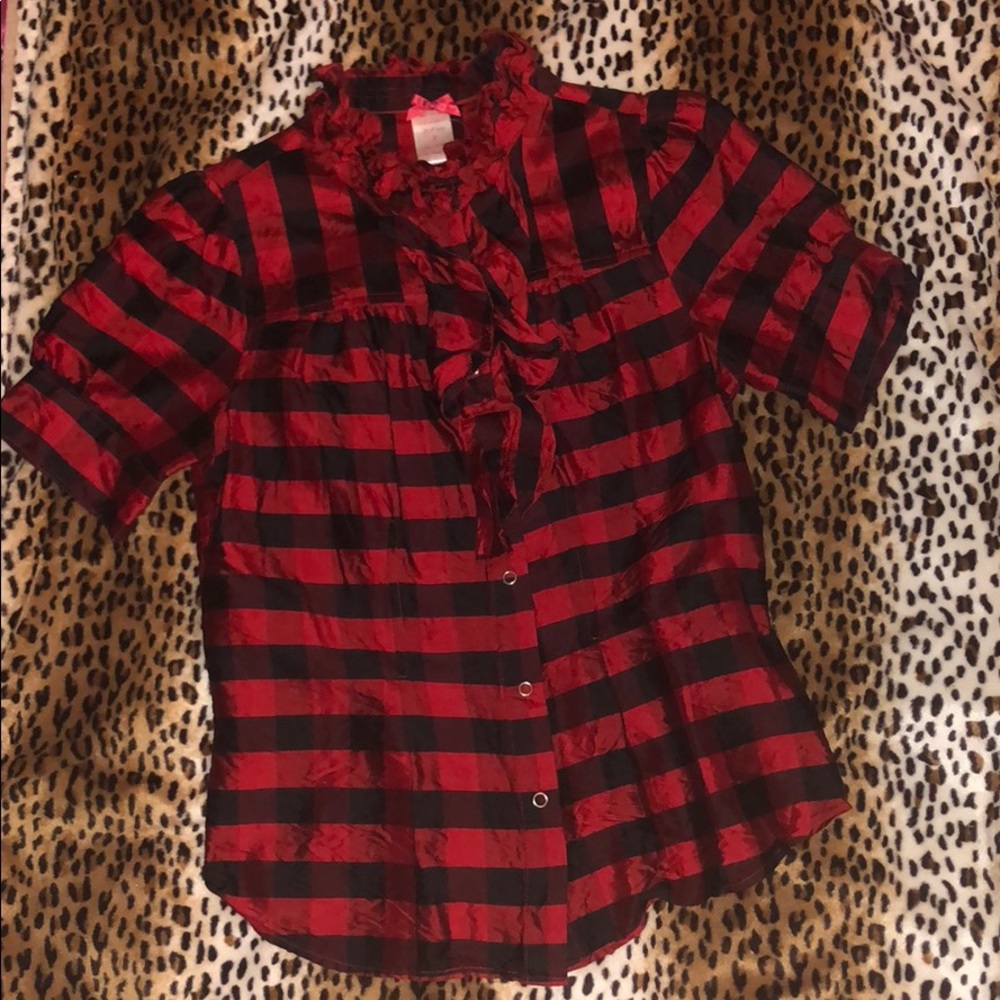 Buffalo plaid small forever 21 button up ruffle
